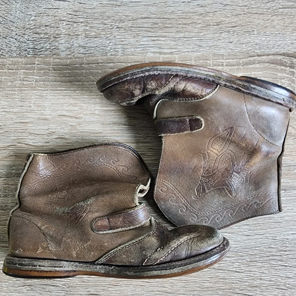 VINTAGE 50s Brown Leather Cowboy Toddler Western Boots